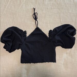 Anthropologie by Anthropologie Black Puff Sleeve Crop Top